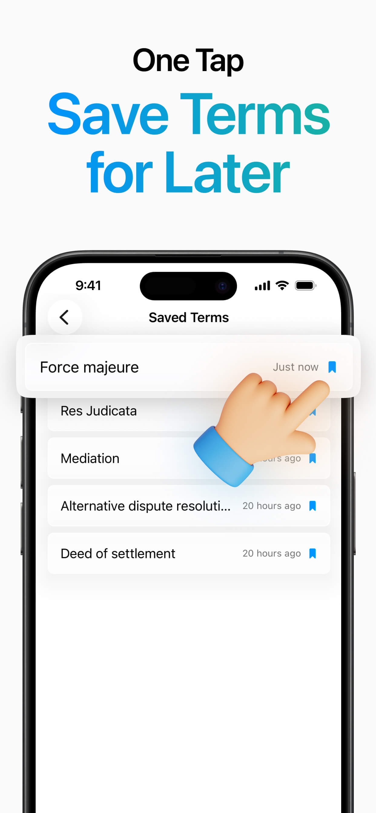 Save terms for later with one tap
